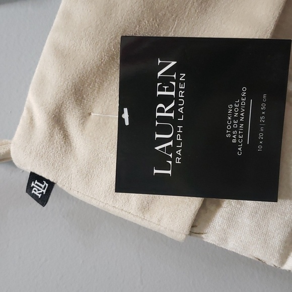 Lauren Ralph Lauren NWT Linen Blend Metallic Gold Detail Christmas Stocking - Picture 2 of 6